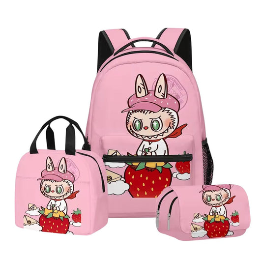 Labubu 3-in-1 Backpack Set – Flying Strawberry Edition